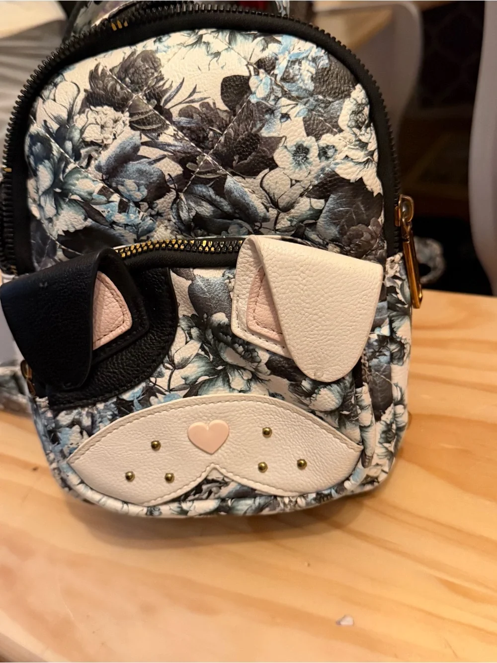 BETSEY JOHNSON Backpack GRAY & PINK Cheetah Print Bunny Ears Handbag Purse